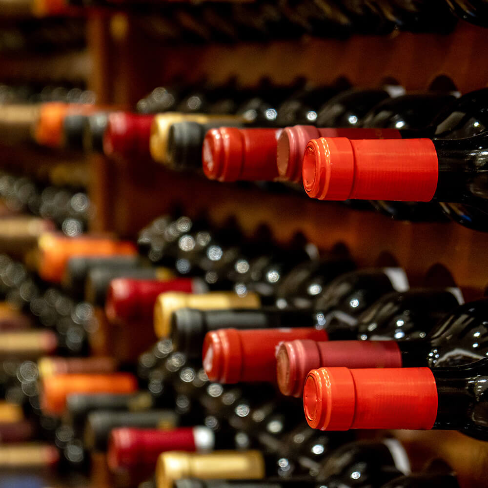 wine bottles on rack